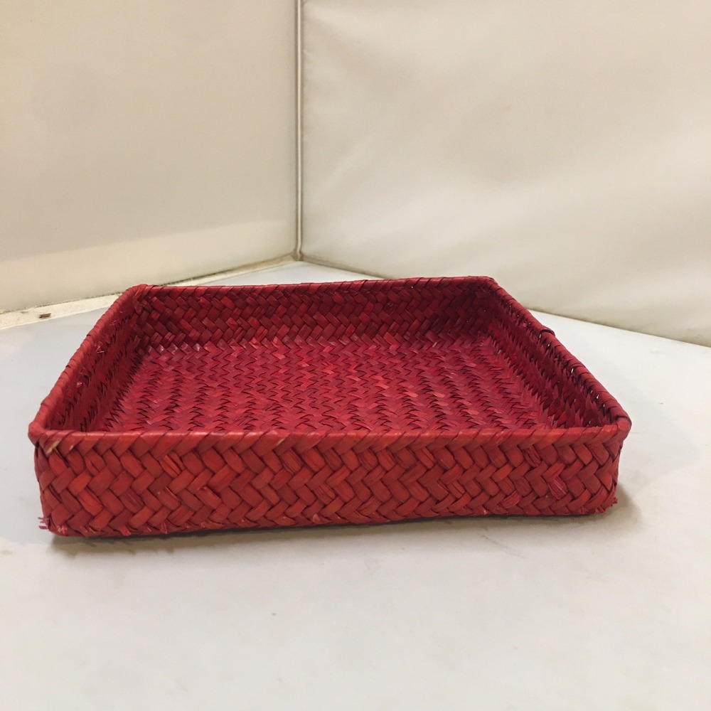 Woven Wicker Tray Home Decor Small Red Square Basket Organizer